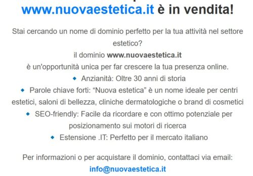 Il dominio premium nuovaestetica.it è in vendita