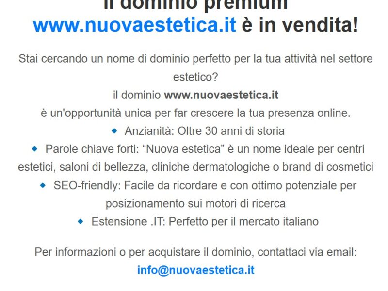 Il dominio premium nuovaestetica.it è in vendita