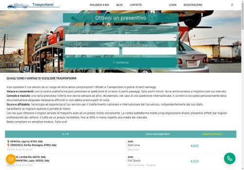 In Vendita: Trasportami.com - Sito Web Ottimizzato SEO per Tutto il Mercato Italiano dei Trasporti"